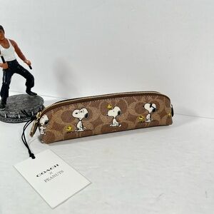 Coach X Peanuts Pencil Case In Signature Canvas With Snoopy Print NWT